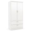 White Armoire Bedroom Clothes Storage Wardrobe Cabinet with 2 Drawers