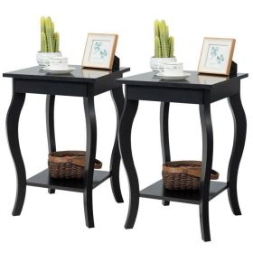 Stylish Nightstand End Table in Black Wood Finish - Set of 2