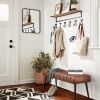 Mid-Century Modern Bedroom Bench with Brown PU Leather Seat and Tapered Legs