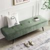 Mid-Century Green Corduroy Upholstered End of Bed Bench with Black Metal Legs