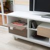 Modern 70-inch White TV Stand Entertainment Center with Natural Wood Accents