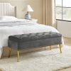 Mid-Century Modern End of Bed Storage Bench with Gray Velvet Seat and Gold Legs