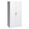 White 2-Door Wardrobe Cabinet with Hanging Rail and Storage Shelf