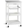 White Kitchen Cart with Storage Drawer and Stainless Steel Top