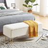 White Sherpa Fabric Upholstered End of Bed Storage Bench with Gold Finish Legs