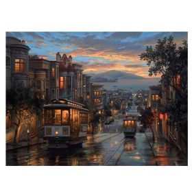 Streetcar Wall Hanging Backdrop Cloth Sunset Town Bedroom Cozy Dorm Bedside Room Wall Art Decor Tapestry,59x43 inch