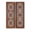 2 Piece Mango Wood Wall Panel Set with Mendallion Carving, Burnt Brown