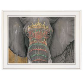 "Tattooed Elephant" by Britt Hallowell, Ready to Hang Framed Print, White Frame