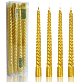 FCMSHAMD 9.8'' Gold Taper Candles-Unscented Dripless(4 Pack)