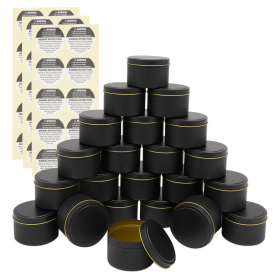 24 Pack Candle Tins 8 oz with Lids and Labels for Candle Making (Black)