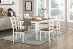 Cherry and White Finish 7pc Dining Set Table and 6 Side Chairs Set Double X-Back Design Wooden Casual Country Style Dining Room Furniture