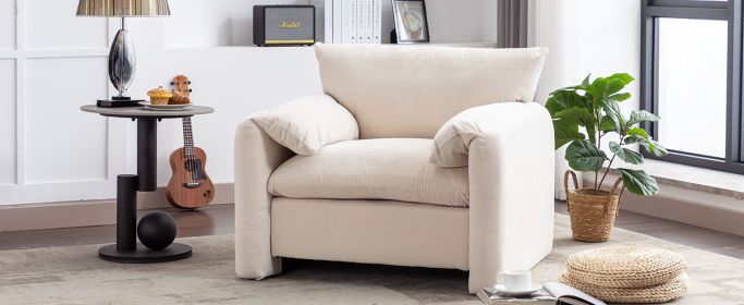 Modern Style Chenille Oversized Armchair Accent Chair Single Sofa Lounge Chair 38.6'' W for Living Room, Bedroom,Cream