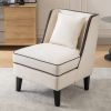 Velvet Upholstered Accent Chair with Black Piping, Cream and Black