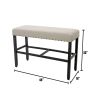 Rustic Charm Beige Linen Like Fabric 1pc Counter Height Bench Dining Room Furniture Nailhead Trim Antique Black Bold Distressed Details Wood