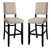 Antique Black Wooden 5pc Counter Height Dining Bar Set Table And 4x Chairs Ivory Linen Like Fabric Cushions Nailhead Trim Bar Chairs