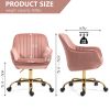 360° Pink Velvet Swivel Chair With High Back, Adjustable Working Chair With Golden Color Base