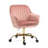 360° Pink Velvet Swivel Chair With High Back, Adjustable Working Chair With Golden Color Base