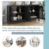 TREXM Large Storage Space Sideboard with Artificial Rattan Door and Metal Handles for Living Room and Entryway (Black)