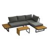 Aluminum Patio Furniture Set, Outdoor L-Shaped Sectional Sofa with Plastic Wood Side Table and Soft Cushion for Backyard Poolside