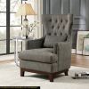 Button Tufted Wing-Back Accent Chair 1pc Gray Fabric Upholstered Pillow Solid Wood Traditional Living Room Furniture