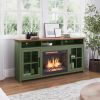 Bridgevine Home Vineyard 74 inch Fireplace TV Stand Console for TVs up to 85 inches, Minimal Assembly, Sage Green and Fruitwood Finish