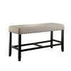 Rustic Charm Beige Linen Like Fabric 1pc Counter Height Bench Dining Room Furniture Nailhead Trim Antique Black Bold Distressed Details Wood