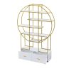 70.8 Inch Round Office Bookcase Bookshelf, Display Shelf, Two Drawers, Gold Frame