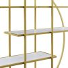 70.8 Inch Round Office Bookcase Bookshelf, Display Shelf, Two Drawers, Gold Frame