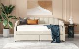 Twin Size Upholstered daybed with Drawers, Wood Slat Support, Beige