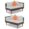 GO 4-pieces Outdoor Wicker Sofa Set, Patio Furniture with Colorful Pillows, L-shape sofa set, Beige cushions and Brown Rattan