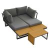 Aluminum Patio Furniture Set, Outdoor L-Shaped Sectional Sofa with Plastic Wood Side Table and Soft Cushion for Backyard Poolside