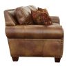 Rustic Styled Leather Sofa - Premium Construction, Top-Grain Leather - Eight-Way Hand-Tied Springs, Nail-Head Trim, Contrasting Pillows