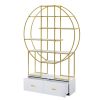 70.8 Inch Round Office Bookcase Bookshelf, Display Shelf, Two Drawers, Gold Frame