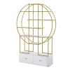 70.8 Inch Round Office Bookcase Bookshelf, Display Shelf, Two Drawers, Gold Frame