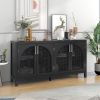 TREXM Large Storage Space Sideboard with Artificial Rattan Door and Metal Handles for Living Room and Entryway (Black)