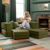 Jaxx Zipline Convertible Sleeper Loveseat & Ottomans, Textured Microvelvet - Moss