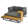 Aluminum Patio Furniture Set, Outdoor L-Shaped Sectional Sofa with Plastic Wood Side Table and Soft Cushion for Backyard Poolside