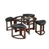 Solid Wood Glass Top Coffee Table w/ Stools