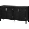 TREXM Large Storage Space Sideboard with Artificial Rattan Door and Metal Handles for Living Room and Entryway (Black)