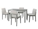 Grey Finish 5pc Dining Room Set Dining Table 4x Chairs Beige Fabric Chair Seat Kitchen Breakfast Dining room Furniture Rubberwood Veneer Unique Design