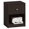 Modern 1-Drawer Bedroom Nightstand in Dark Brown Wood Finish