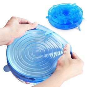 Silicone Fresh-keeping Cover Universal Bowl Cover Sealed Transparent Cover Household Fresh-keeping 6-piece Microwave Oven Cover Plastic Wrap (Option: 6PC blue)