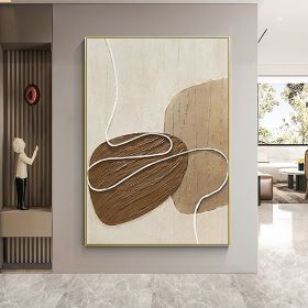 Handmade Oil Painting White and Beige Minimalist Wall Art Oversize Minimalist Painting on Canvas Neutral Textured Painting Brown Wall Decorative Paint (Style: 01, size: 50X70cm)