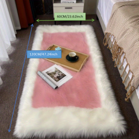 1pc, Soft and Fluffy Sheepskin Rug for Bedroom and Living Room - Non-Slip and Machine Washable Carpet for Dormitory and Room Decor (Color: White + Powder)