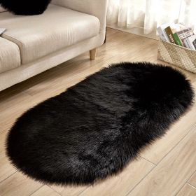 1pc, Oval Plush Rug, Bedside Foot Cushion, Sofa Foot Cushion, Carpet Floor Mat, 23.62*47.24inch, Floor Decor (Color: Black)