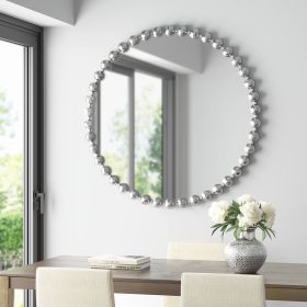 Beaded Round Wall Mirror 36"D (Color: as Pic)