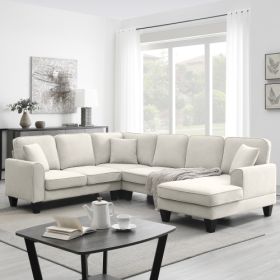 108*85.5" Modern U Shape Sectional Sofa, 7 Seat Fabric Sectional Sofa Set with 3 Pillows Included for Living Room, Apartment, Office,3 Colors (Color: Beige)