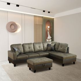 Taupe Flannel And PVC 3-Piece Couch Living Room Sofa Set (Color: Taupe)