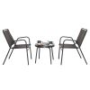 3-Piece Patio Bistro Table Set, Outdoor Furniture Set with 2 Stackable Patio Dining Chairs and Glass Table for Yard Balcony Porch, Black and Coffee