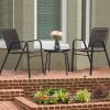 3-Piece Patio Bistro Table Set, Outdoor Furniture Set with 2 Stackable Patio Dining Chairs and Glass Table for Yard Balcony Porch, Black and Coffee